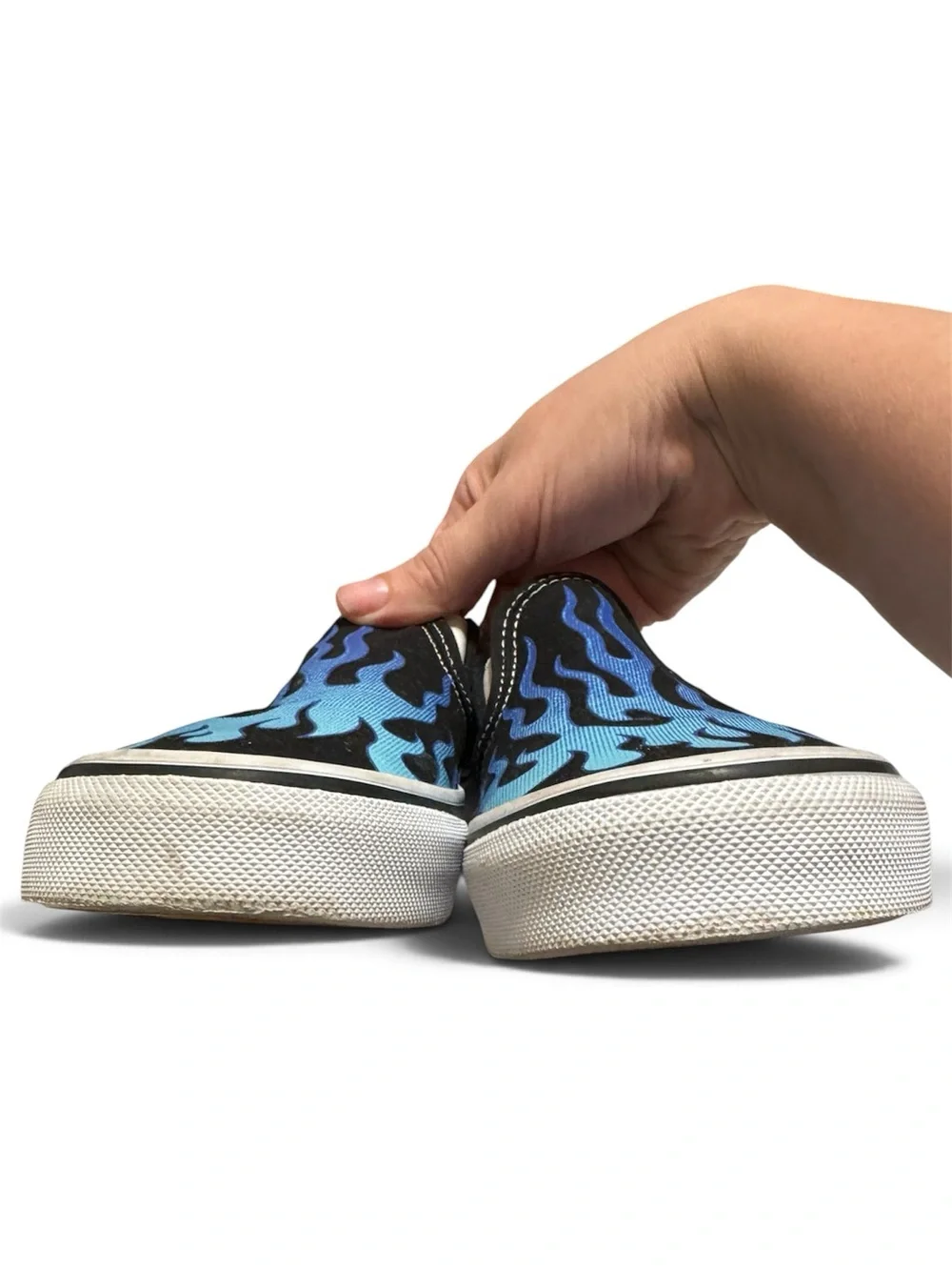 Vans Asher Blue Flame Slip-On Sneakers 4Y EUC Unisex Youth Kids Skater Shoes